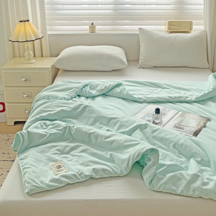91家纺网 家纺一手货源 找家纺 森璐家纺 2024新款原棉贡缎提花夏被纯色夏凉被空调被子 水绿