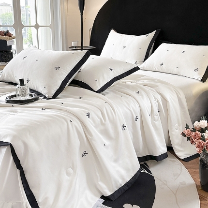 91家纺网 家纺一手货源 找家纺 （总）芯贝儿 2025新款法式轻奢风水洗真丝夏被四件套天丝绣花四件套