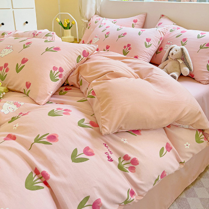 91家纺网 家纺一手货源 找家纺 （总）优选良品 2025新款直播爆款母婴级水洗皱皱棉四件套小碎花被套床笠款三件套