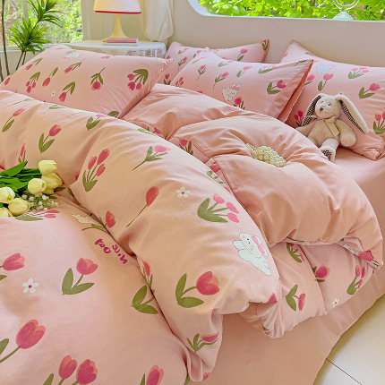 优选良品 2025新款直播爆款母婴级水洗皱皱棉四件套小碎花被套床笠款三件套甜茶日记