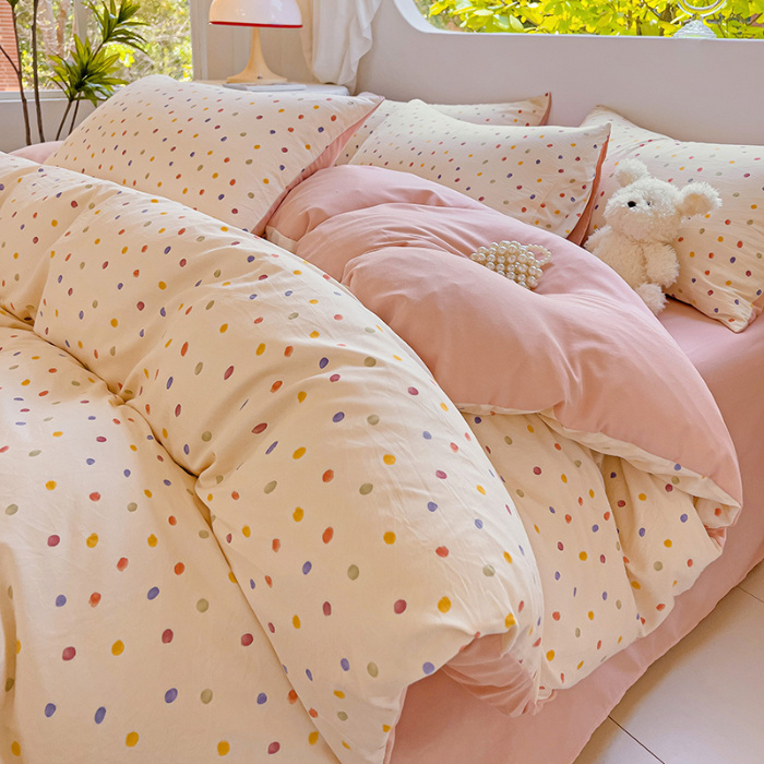 91家纺网 家纺一手货源 找家纺 优选良品 2025新款直播爆款母婴级水洗皱皱棉四件套小碎花被套床笠款三件套芝士奶盖