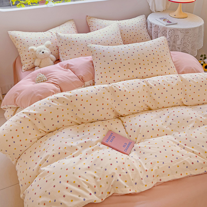 91家纺网 家纺一手货源 找家纺 优选良品 2025新款直播爆款母婴级水洗皱皱棉四件套小碎花被套床笠款三件套芝士奶盖