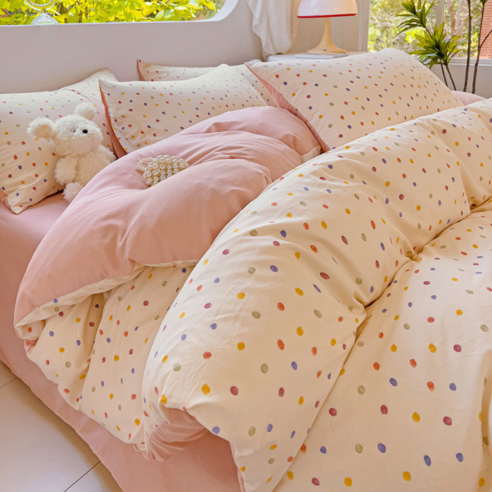 91家纺网 家纺一手货源 找家纺 优选良品 2025新款直播爆款母婴级水洗皱皱棉四件套小碎花被套床笠款三件套芝士奶盖