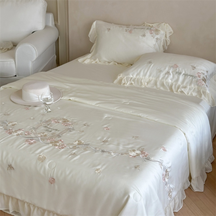 91家纺网 家纺一手货源 找家纺 MIU缪家居  2024新款80支兰精天丝夏被四件套-浪漫主义 白