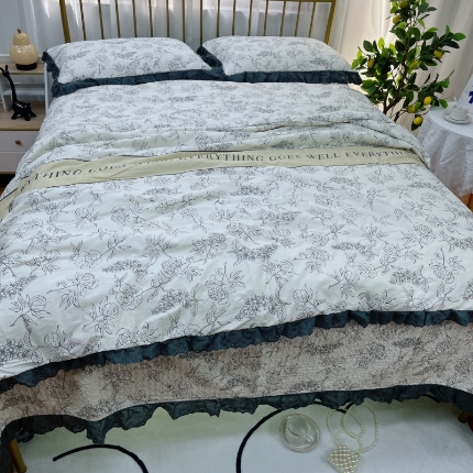 91家纺网 家纺一手货源 找家纺 （总）暖居 2025新款砂洗棉花被套全棉床盖四件套绗缝夹棉纯棉床盖三件套