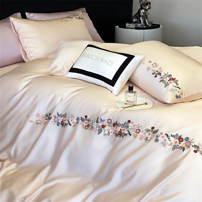 91家纺网 家纺一手货源 找家纺 云胡 2024新款A类进口莱赛尔纤维棉四件套-四月系列 四月-泡芙粉