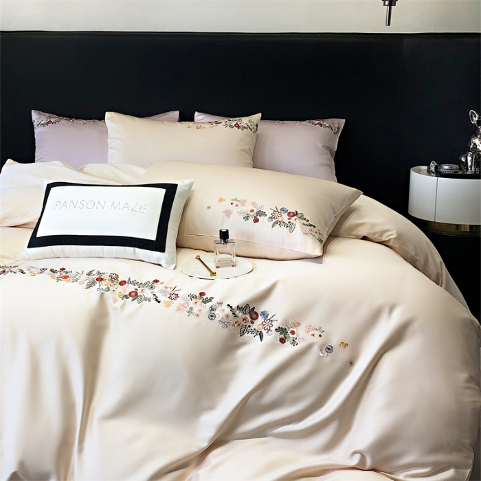 91家纺网 家纺一手货源 找家纺 云胡 2024新款A类进口莱赛尔纤维棉四件套-四月系列 四月-泡芙粉