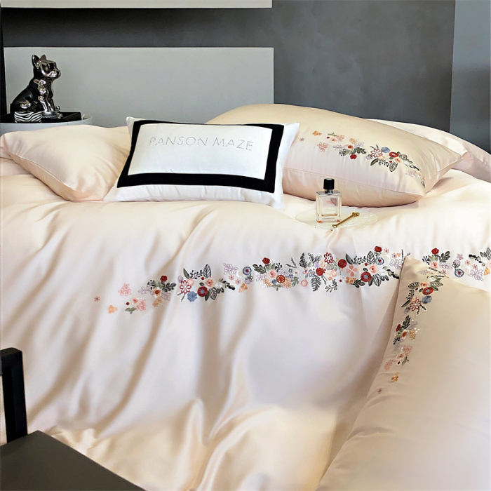 91家纺网 家纺一手货源 找家纺 云胡 2024新款A类进口莱赛尔纤维棉四件套-四月系列 四月-泡芙粉