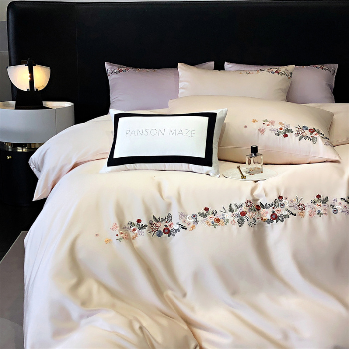 91家纺网 家纺一手货源 找家纺 云胡 2024新款A类进口莱赛尔纤维棉四件套-四月系列 四月-泡芙粉