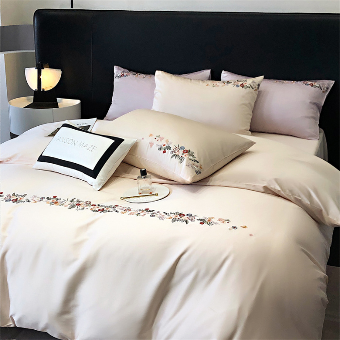 91家纺网 家纺一手货源 找家纺 云胡 2024新款A类进口莱赛尔纤维棉四件套-四月系列 四月-泡芙粉