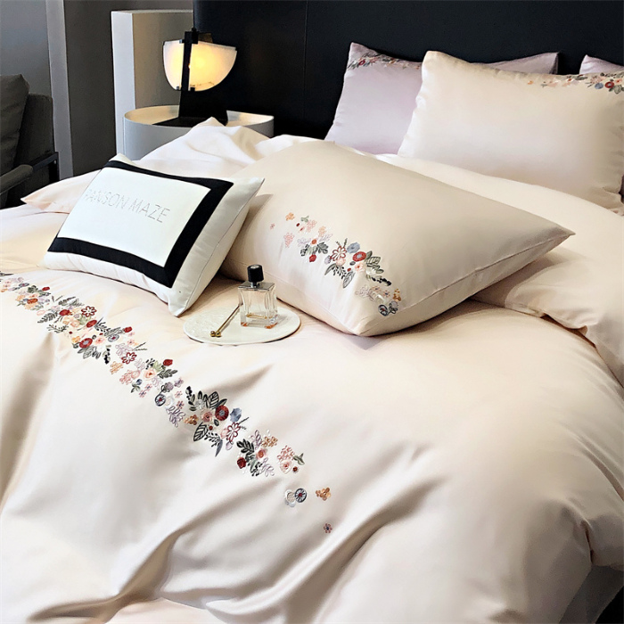 91家纺网 家纺一手货源 找家纺 云胡 2024新款A类进口莱赛尔纤维棉四件套-四月系列 四月-泡芙粉