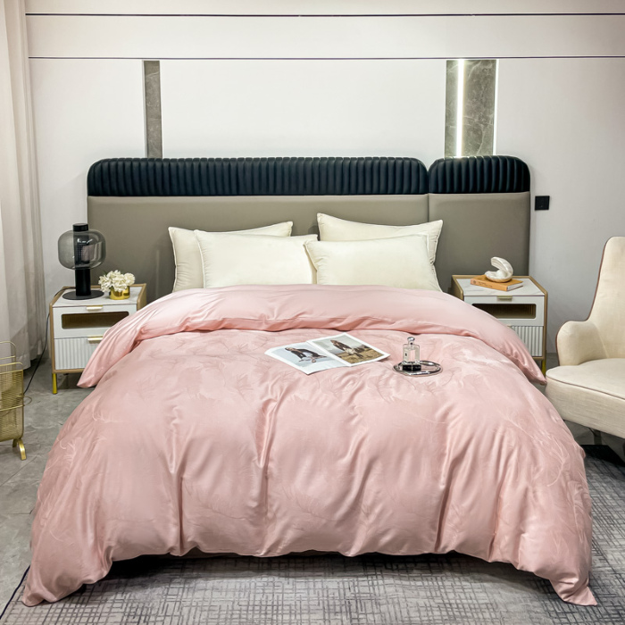 91家纺网 家纺一手货源 找家纺 2025新款天丝天丝棉提花单被套 羽翼 梅子粉