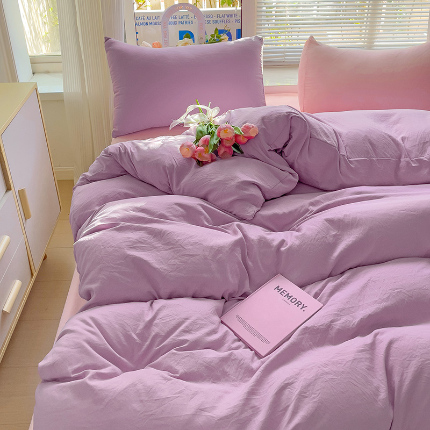 91家纺网 家纺一手货源 找家纺 （总）艾特你 2024新款ins风水洗棉四件套纯色四件套混搭素色亲肤4件套1