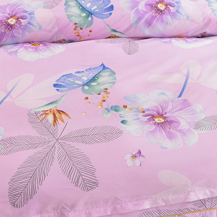 91家纺网 家纺一手货源 找家纺 小雨家纺 2026新款芦荟棉单件床裙+床裙三件套 阳光花朵粉