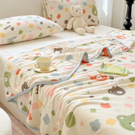 葡萄家 2024新款A类母婴级大豆纤维牛奶丝针织棉夏凉被 迷彩小熊