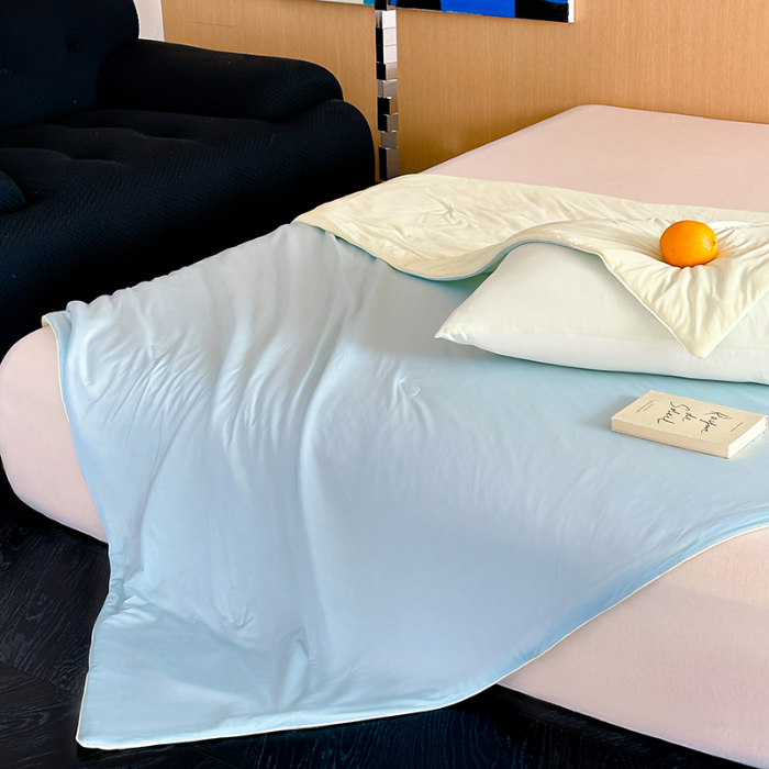 91家纺网 家纺一手货源 找家纺 昔可家纺 2024新款冰淇淋瓜瓜夏凉被 天空蓝拼黄