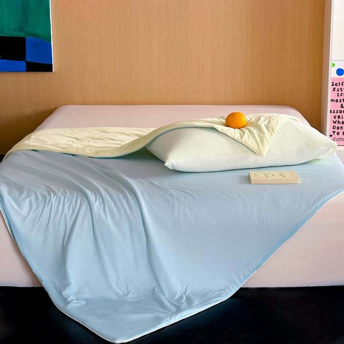 91家纺网 家纺一手货源 找家纺 昔可家纺 2024新款冰淇淋瓜瓜夏凉被 天空蓝拼黄