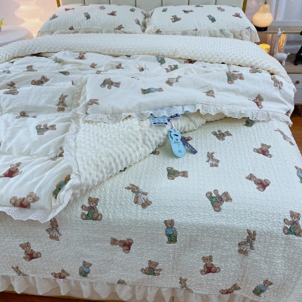 91家纺网 家纺一手货源 找家纺 （总）暖居 2024新款豆豆被砂洗棉花床盖四件套春秋单件豆豆绒被芯被褥可机洗