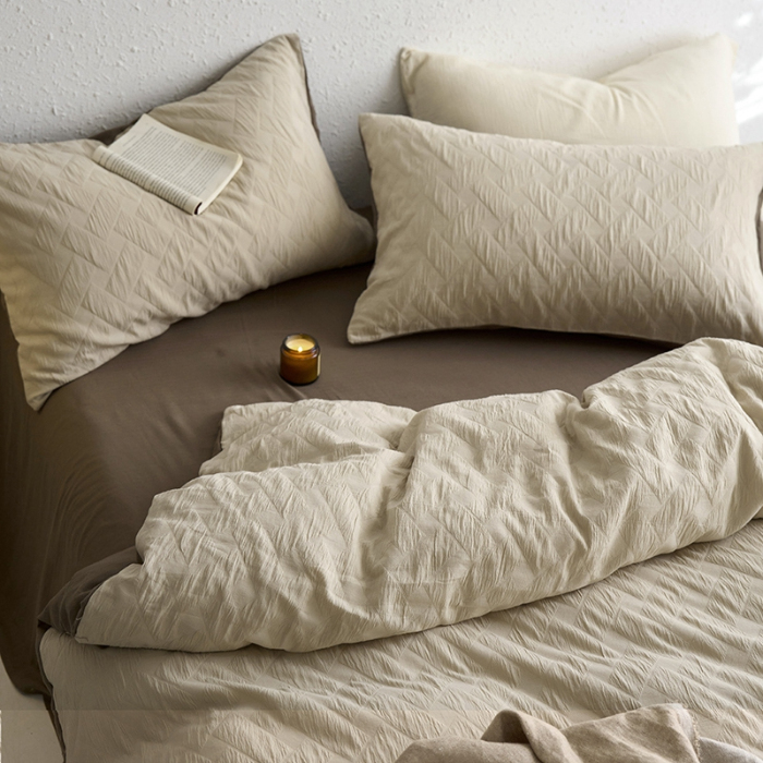 91家纺网 家纺一手货源 找家纺 （总）梦享生活家居 2024新款A类双层纱提花肌理纹侘寂风四件套-布洛克