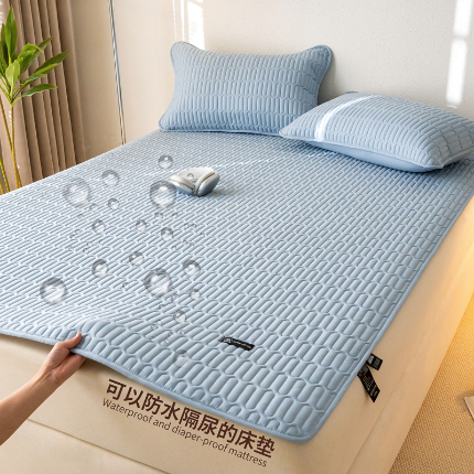 91家纺网 家纺一手货源 找家纺 X猫先生 2024新款A类防水床褥床护垫原棉大豆抗菌夹棉护垫软床垫（跑量款） 丽莎-雾蓝