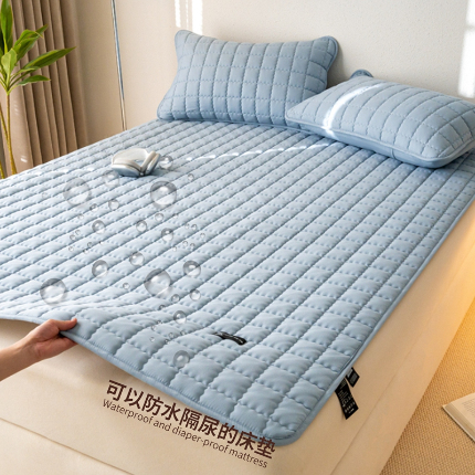 91家纺网 家纺一手货源 找家纺 X猫先生 2024新款A类防水床褥床护垫原棉大豆抗菌夹棉护垫软床垫（跑量款） 爱格-雾蓝