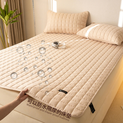 91家纺网 家纺一手货源 找家纺 X猫先生 2024新款A类防水床褥床护垫原棉大豆抗菌夹棉护垫软床垫（跑量款） 爱格-奶咖