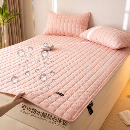 91家纺网 家纺一手货源 找家纺 X猫先生 2024新款A类防水床褥床护垫原棉大豆抗菌夹棉护垫软床垫（跑量款） 爱格-豆粉