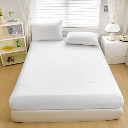 91家纺网 家纺一手货源 找家纺 （总）莎臣豹 2025新款纯色原棉无印风单品床笠和床笠三件套