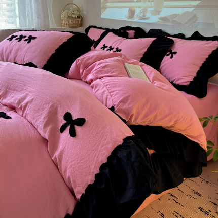 91家纺网 家纺一手货源 找家纺 （总）富米莱（原臻工厂） 2024新款法式毛巾绣花边水洗棉四件套