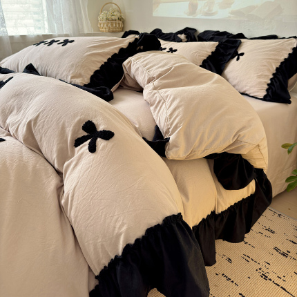 91家纺网 家纺一手货源 找家纺 （总）富米莱（原臻工厂） 2024新款法式毛巾绣花边水洗棉四件套