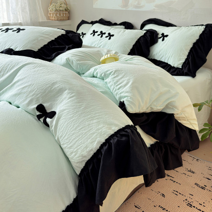 91家纺网 家纺一手货源 找家纺 （总）富米莱（原臻工厂） 2024新款法式毛巾绣花边水洗棉四件套