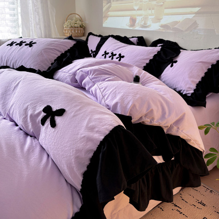 91家纺网 家纺一手货源 找家纺 （总）富米莱（原臻工厂） 2024新款法式毛巾绣花边水洗棉四件套