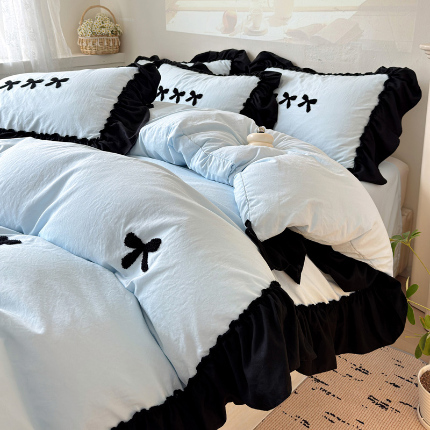 91家纺网 家纺一手货源 找家纺 （总）富米莱（原臻工厂） 2024新款法式毛巾绣花边水洗棉四件套