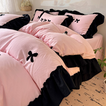 91家纺网 家纺一手货源 找家纺 （总）富米莱（原臻工厂） 2024新款法式毛巾绣花边水洗棉四件套