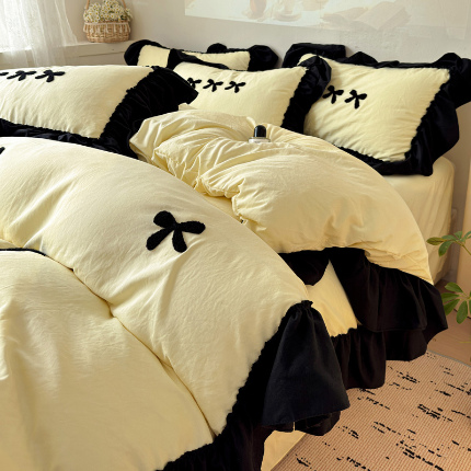 91家纺网 家纺一手货源 找家纺 （总）富米莱（原臻工厂） 2024新款法式毛巾绣花边水洗棉四件套