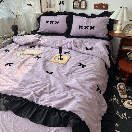 91家纺网 家纺一手货源 找家纺 （总）原素 2024新款赫本风毛巾绣花边夏凉被四件套