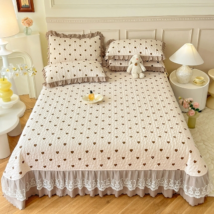 91家纺网 家纺一手货源 找家纺 苏米娜2024春夏A类小清新双层纱棉麻泡泡棉床盖三件套有氧提花小竺棉纯棉全棉泡泡纱床盖三件套