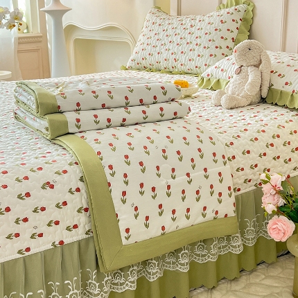 91家纺网 家纺一手货源 找家纺 （总）2025新品A类双层纱棉麻床盖款夏被四件套泡泡纱小竺棉纯棉全棉磨毛水洗棉床盖款夏被四件套