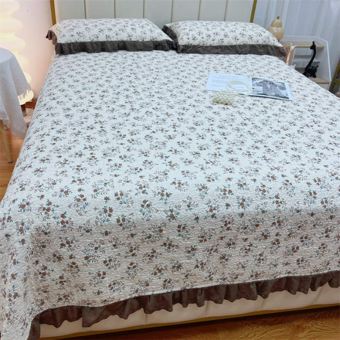 91家纺网 家纺一手货源 找家纺 暖居 2024新款砂洗棉花被套全棉床盖四件套绗缝夹棉纯棉床盖三件套墨尔本