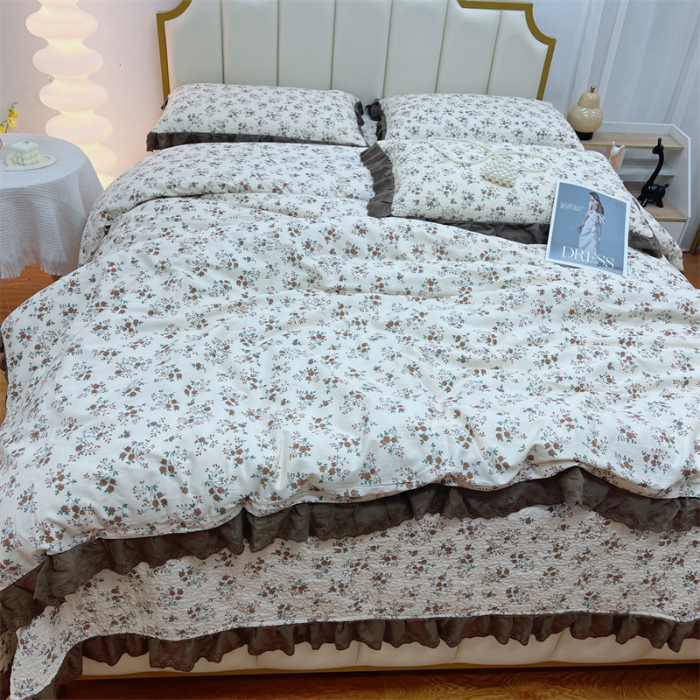 91家纺网 家纺一手货源 找家纺 暖居 2024新款砂洗棉花被套全棉床盖四件套绗缝夹棉纯棉床盖三件套墨尔本