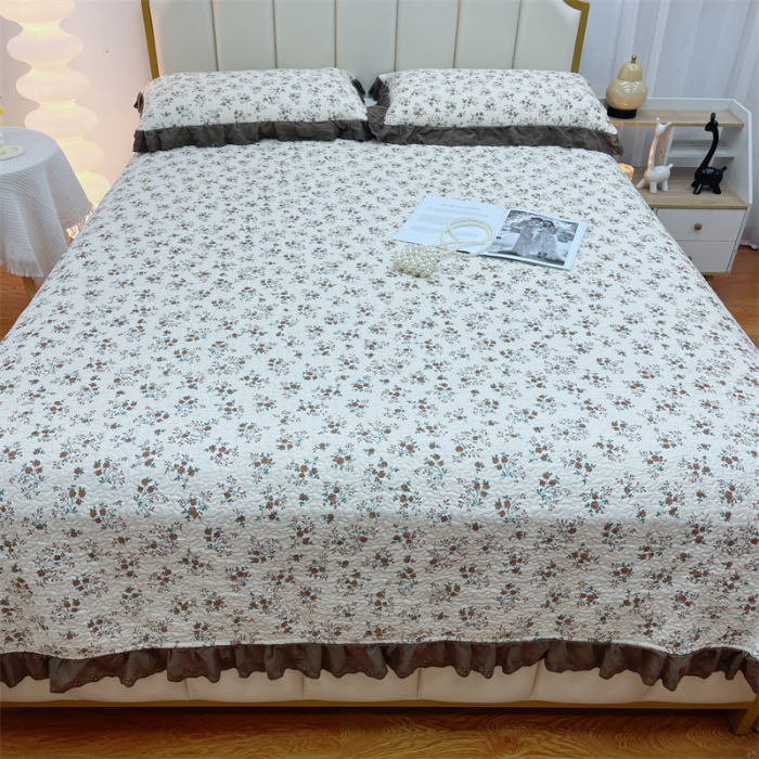 91家纺网 家纺一手货源 找家纺 暖居 2024新款砂洗棉花被套全棉床盖四件套绗缝夹棉纯棉床盖三件套墨尔本