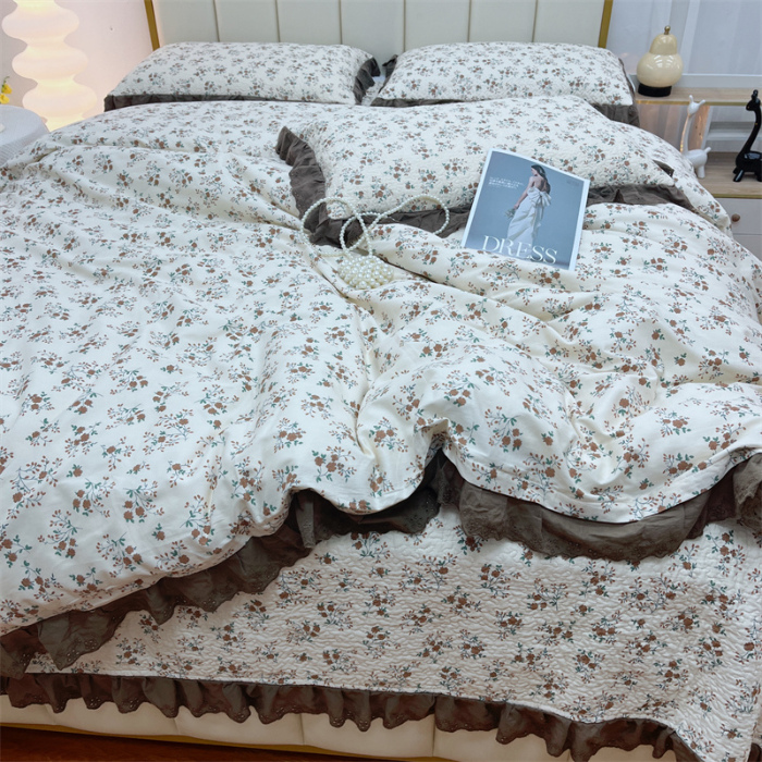 91家纺网 家纺一手货源 找家纺 暖居 2024新款砂洗棉花被套全棉床盖四件套绗缝夹棉纯棉床盖三件套墨尔本