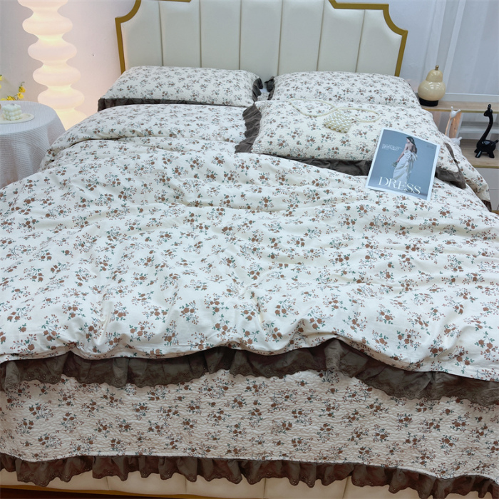 91家纺网 家纺一手货源 找家纺 暖居 2024新款砂洗棉花被套全棉床盖四件套绗缝夹棉纯棉床盖三件套墨尔本