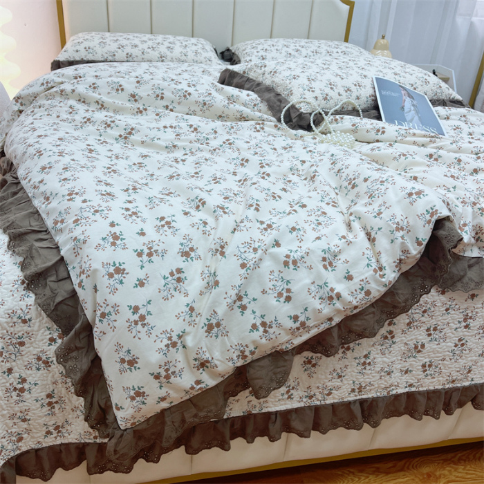 91家纺网 家纺一手货源 找家纺 暖居 2024新款砂洗棉花被套全棉床盖四件套绗缝夹棉纯棉床盖三件套墨尔本