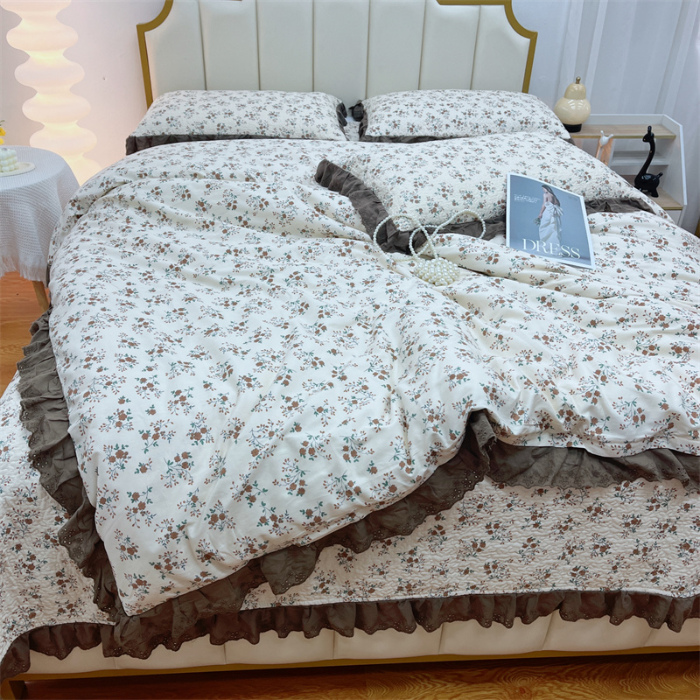 91家纺网 家纺一手货源 找家纺 暖居 2024新款砂洗棉花被套全棉床盖四件套绗缝夹棉纯棉床盖三件套墨尔本