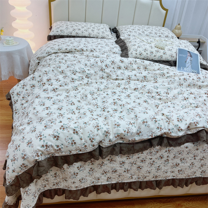 91家纺网 家纺一手货源 找家纺 暖居 2024新款砂洗棉花被套全棉床盖四件套绗缝夹棉纯棉床盖三件套墨尔本