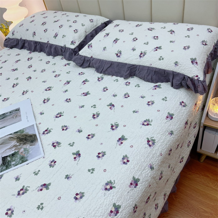 91家纺网 家纺一手货源 找家纺 暖居 2024新款砂洗棉花被套全棉床盖四件套绗缝夹棉纯棉床盖三件套葡萄紫色