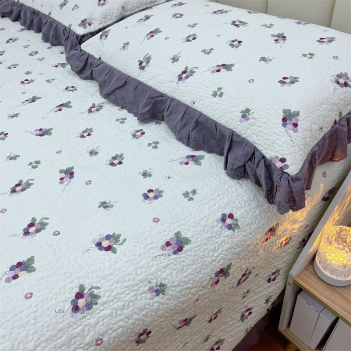 91家纺网 家纺一手货源 找家纺 暖居 2024新款砂洗棉花被套全棉床盖四件套绗缝夹棉纯棉床盖三件套葡萄紫色