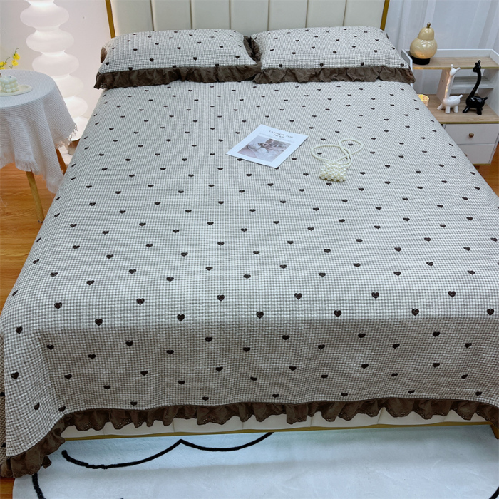 91家纺网 家纺一手货源 找家纺 暖居 2024新款砂洗棉花被套全棉床盖四件套绗缝夹棉纯棉床盖三件套雅格