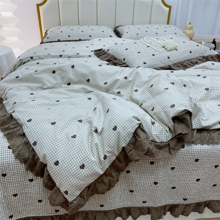 91家纺网 家纺一手货源 找家纺 暖居 2024新款砂洗棉花被套全棉床盖四件套绗缝夹棉纯棉床盖三件套雅格